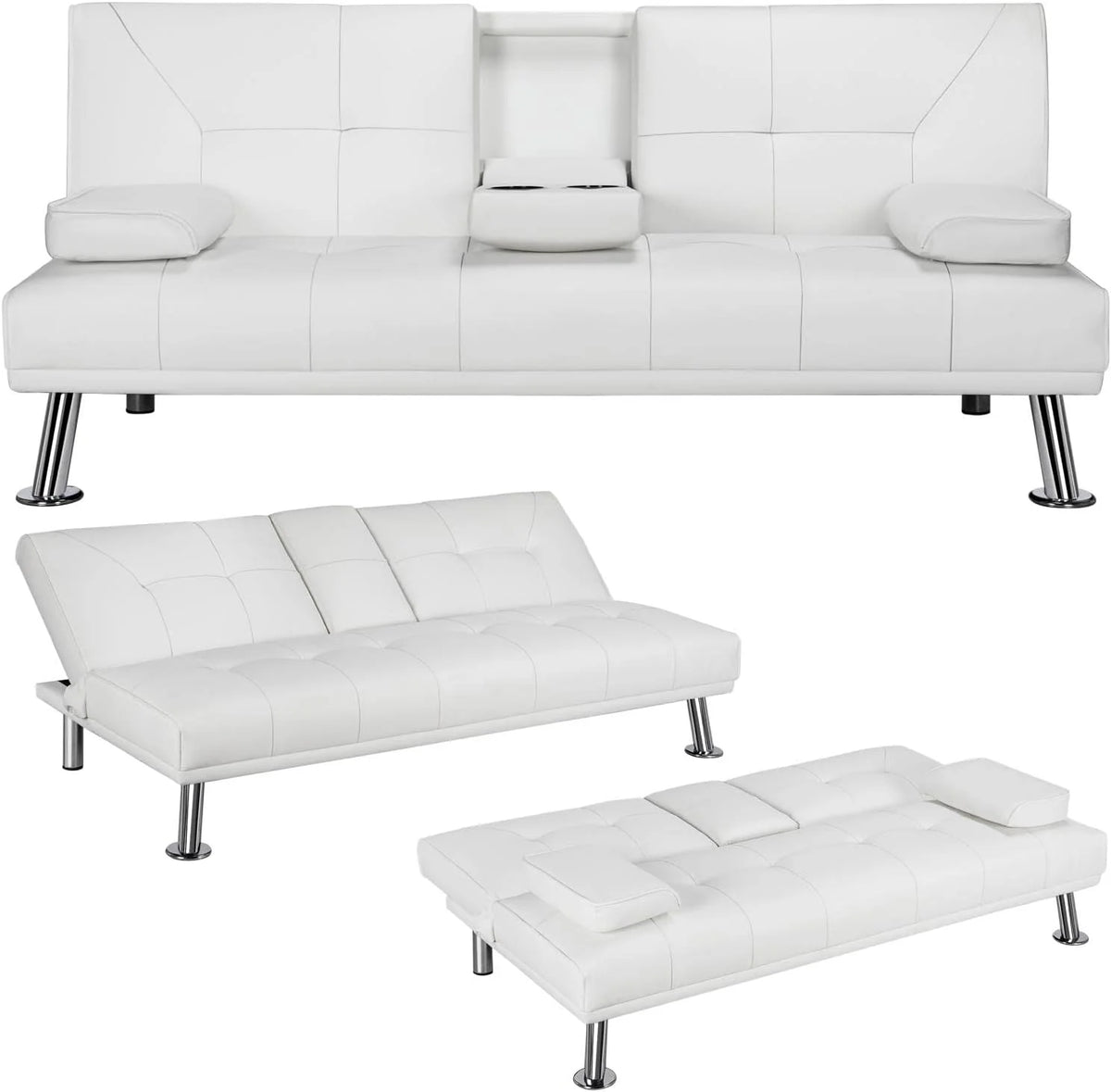 Yaheetech Convertible Faux Leather Sofa Bed, 3 Angles, 772lb Capacity, Black