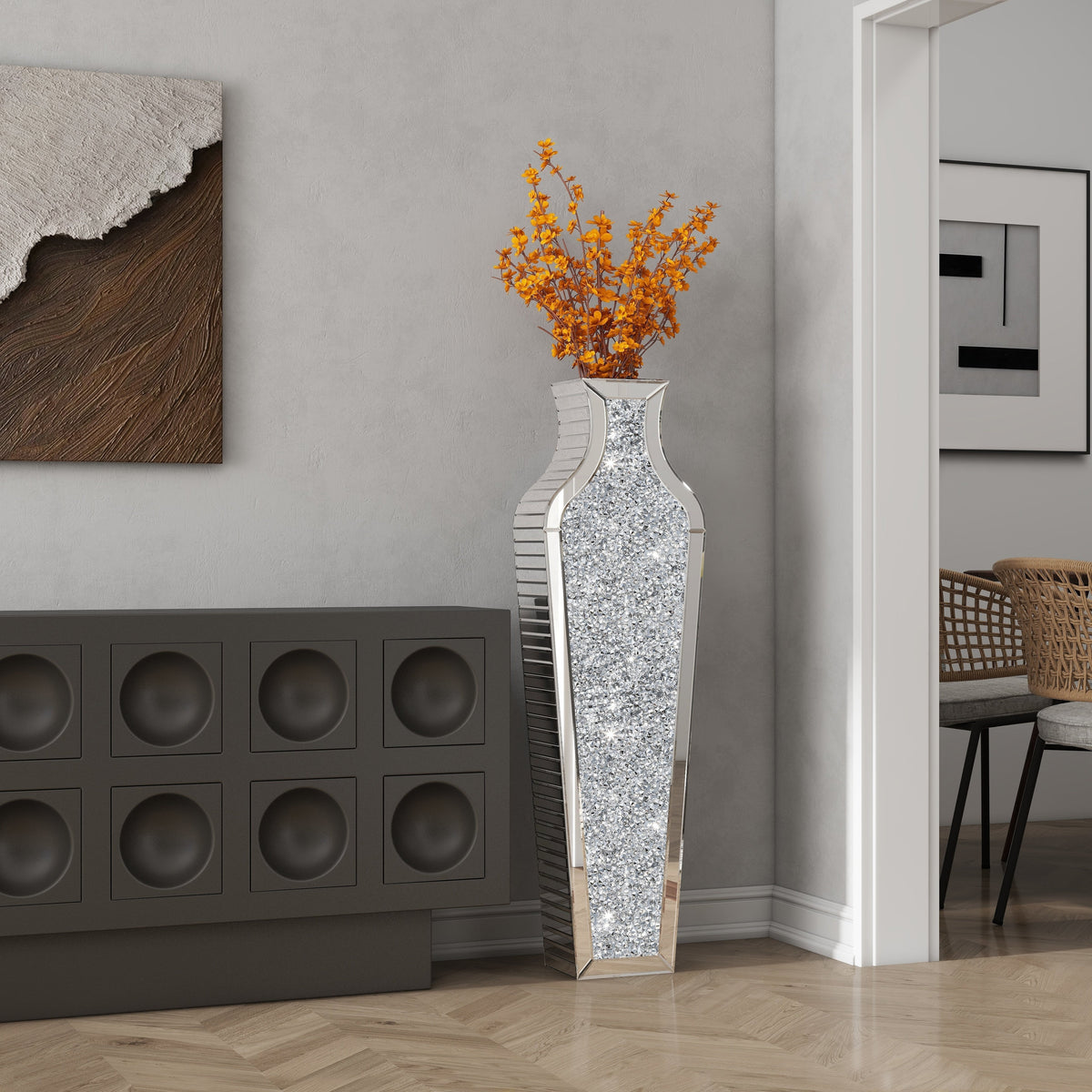 Crushed Diamond Floor Vase, Glass And MDF - 26.8 in, 36 in, 43 in