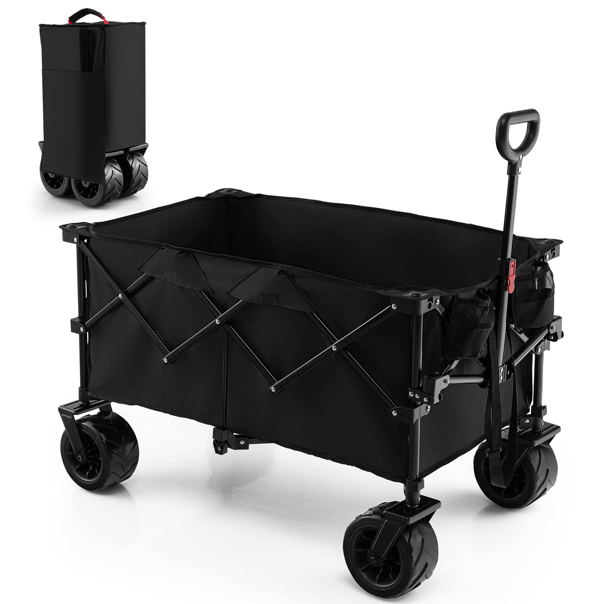 Collapsible Folding Utility Wagon Cart, 176 lbs, Adjustable 30 in - 36 in Handle