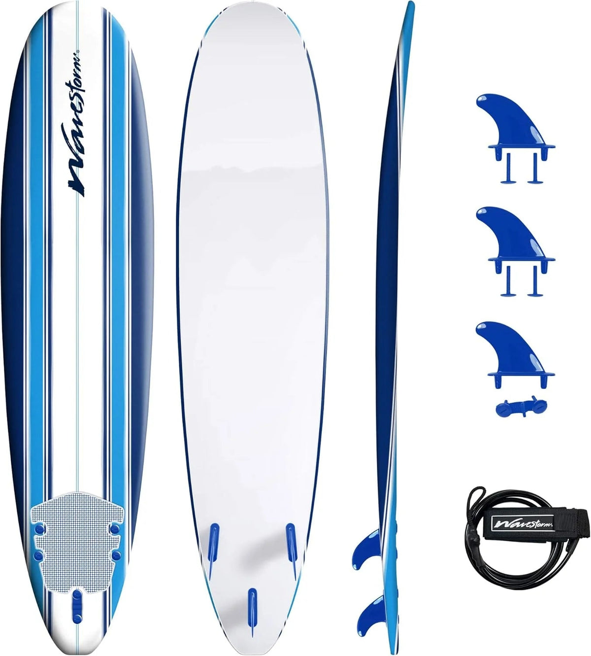 8ft Soft Top Foam Surfboard, EPS Core, 3 Stringers, Wax-Free Longboard, 200lb Capacity