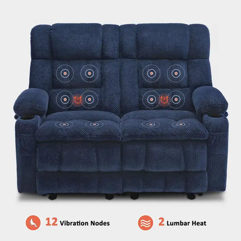 MCombo Power Reclining Loveseat With Heat, Vibration, Cupholders And USB Charge Ports - RS6314