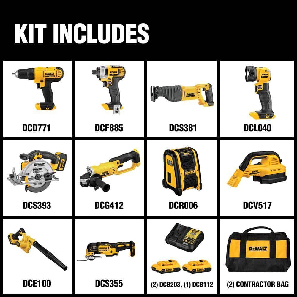 dewalt-20v-max-10-tool-combo-kit-with-batteries-chargerdrill-impact-driver-blower-flashlight-speaker-grinder-saw-vacuum-2651