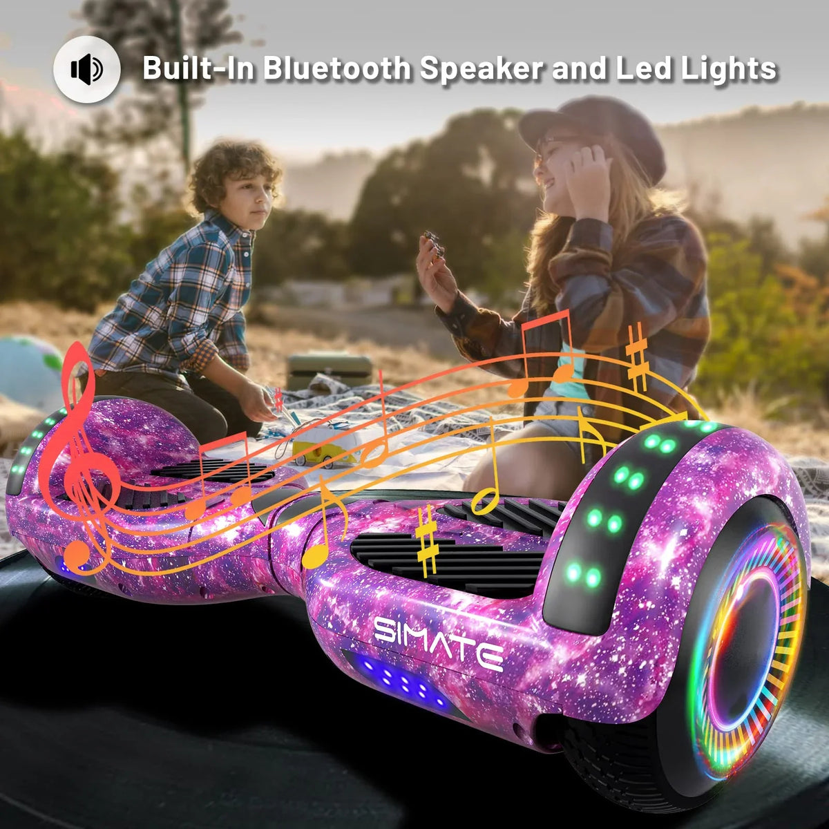 SIMATE 6.5in Self-Balancing Hoverboard With Bluetooth, LED Lights, Galaxy Purple - SIMATE Hoverboard