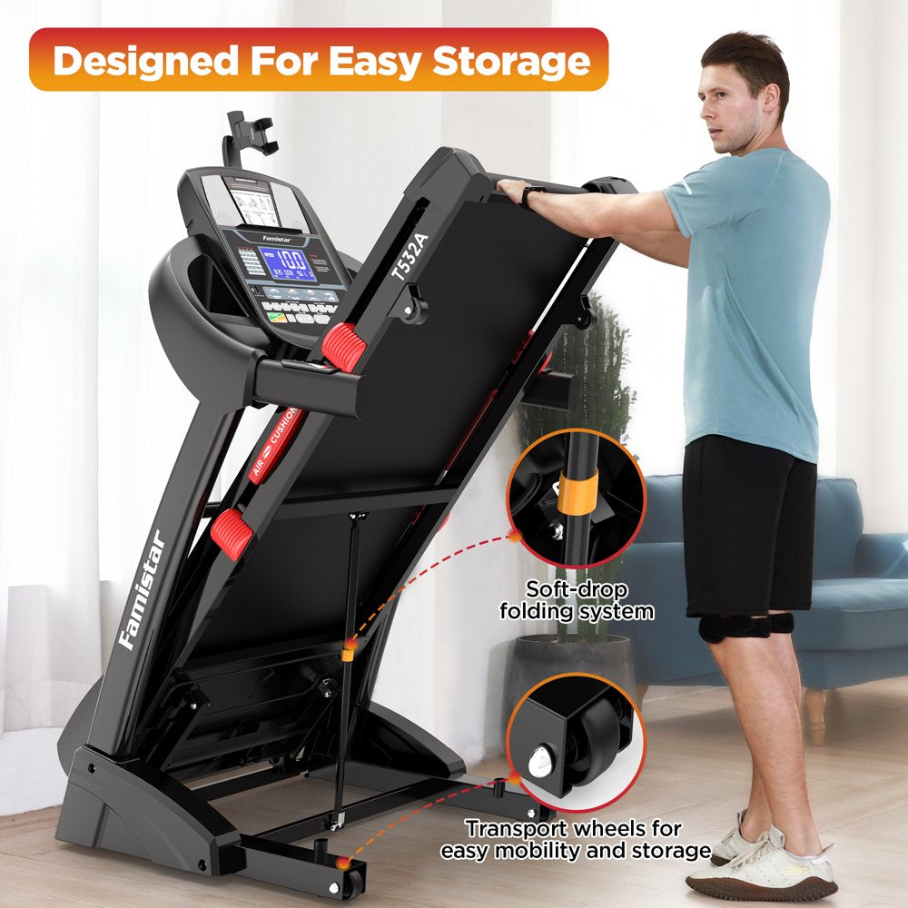 Famistar Folding Treadmill With 15 Levels Auto Incline, 300LB Capacity And 10MPH Speed