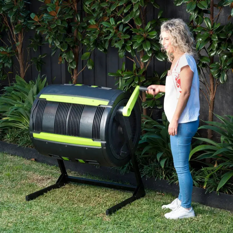 Maze 65-Gallon Dual-Chamber Compost Tumbler With Integrated Cart - Black