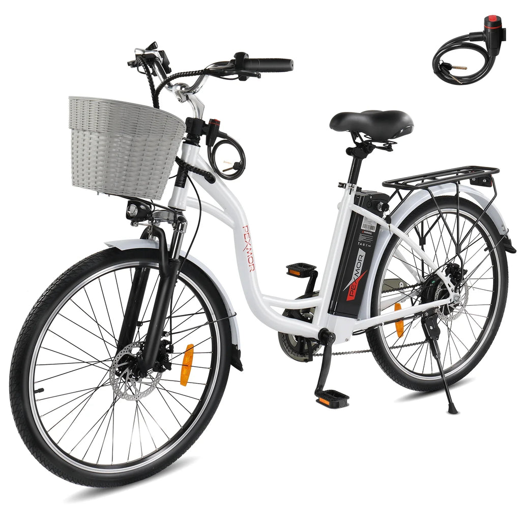 PEXMOR Adult Electric Bike 350W Peak 500W 36V 12.5AH 26in Cruiser