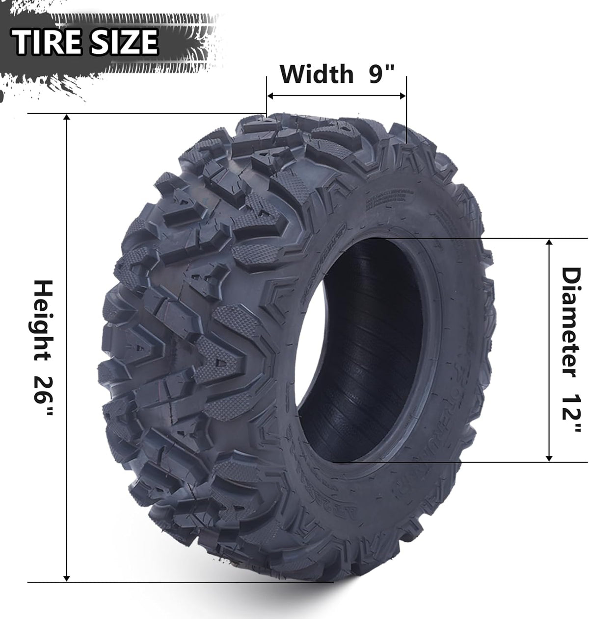 Set Of 2 All-Terrain ATV/UTV Off-Road Tires, 26x12-12, 6PR, Black