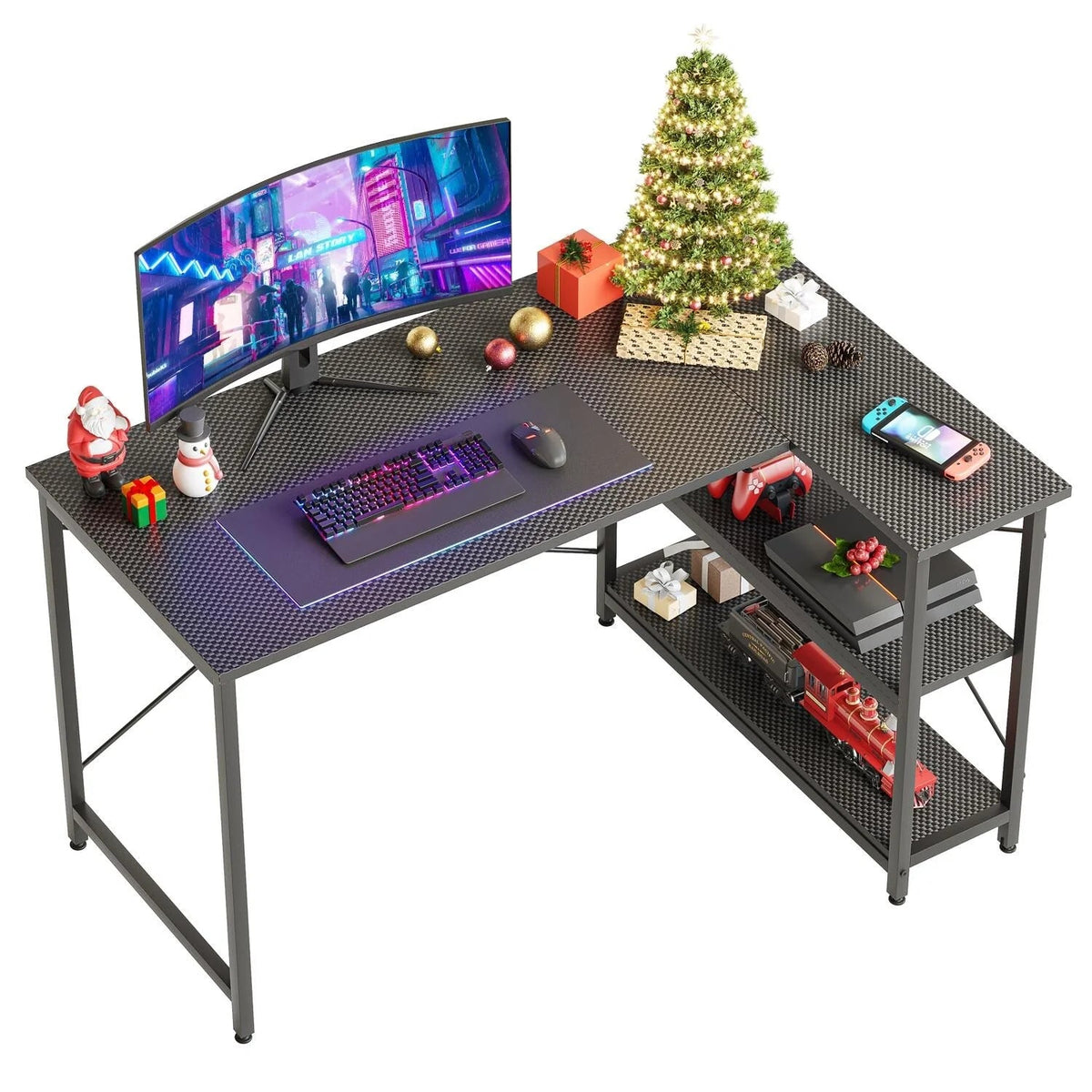 Small L-Shaped Computer Desk With Reversible Storage Shelves - 55-Inch / 47-Inch