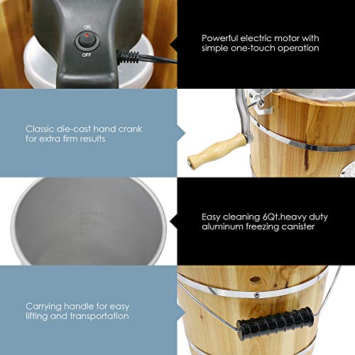 Elite Gourmet 6 Quart Vintage Wood Bucket Electric Ice Cream Maker