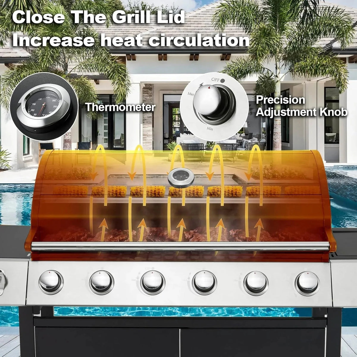 MELLCOM 4 Burner Propane Gas Grill With Cast Iron Grates And Side Stove, 44,000 BTU, Black - BBQ-4+1