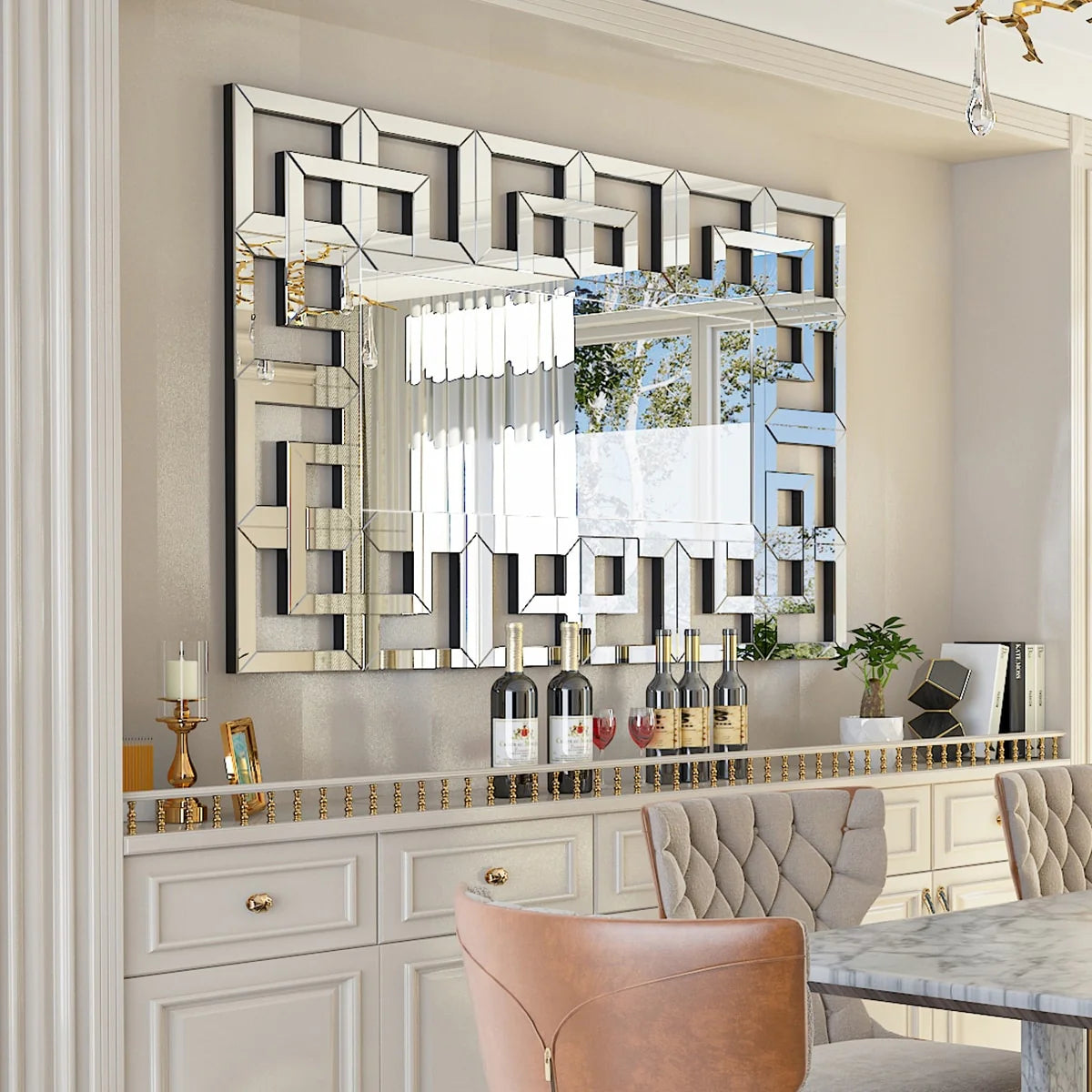 Silver Geometric Decorative Wall Mirror, 39.4in x 27.6in - MDF And Glass