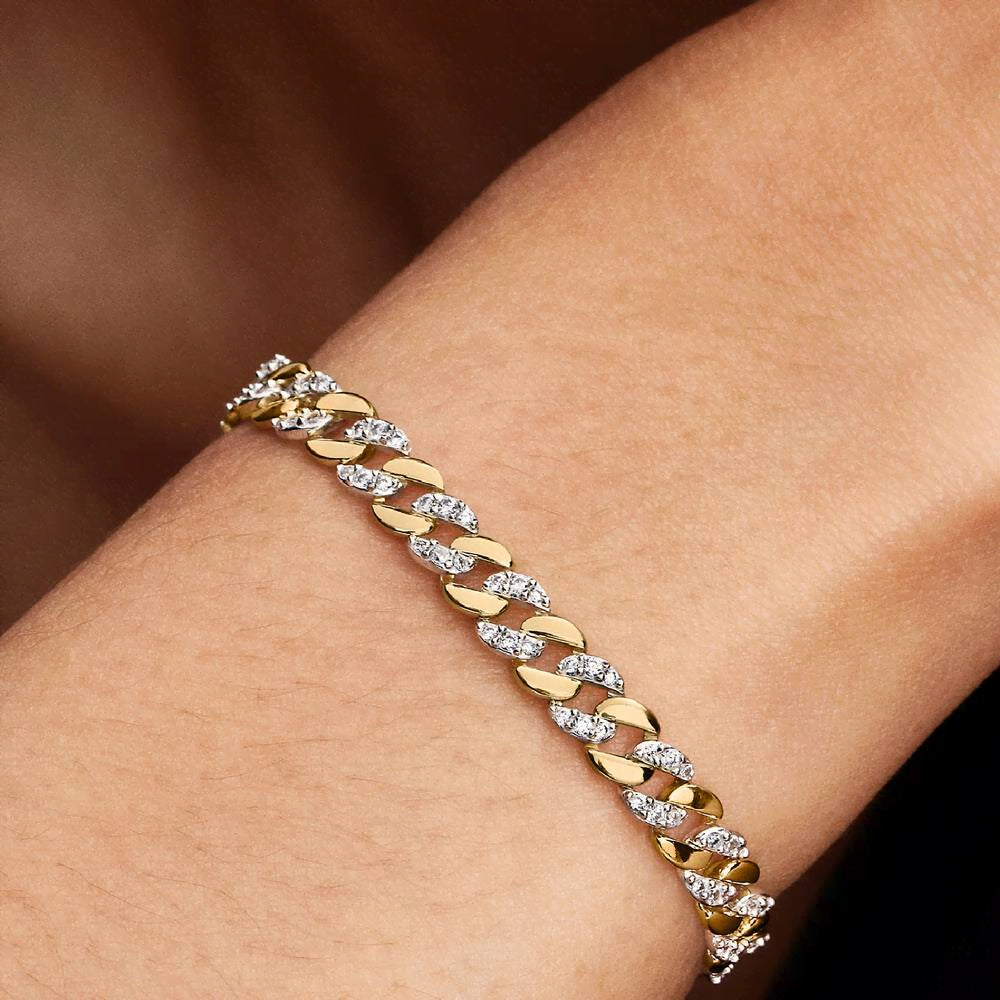 Two-tone Pavé Cuban Chain Bracelet