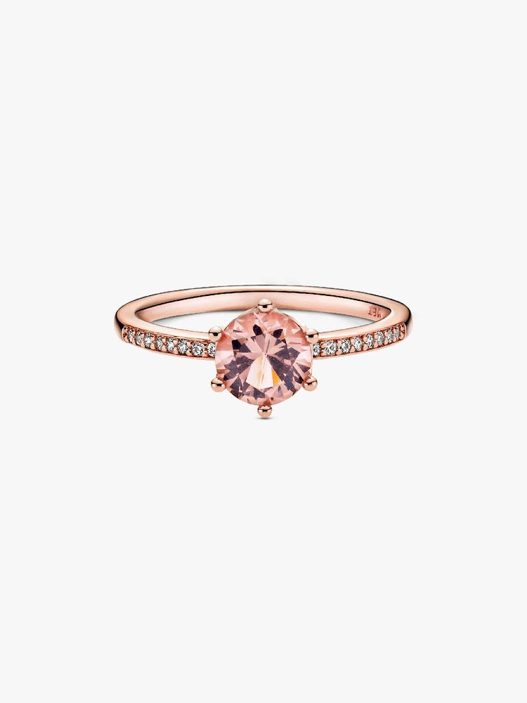 Pink Sparkling Crown Solitaire Ring