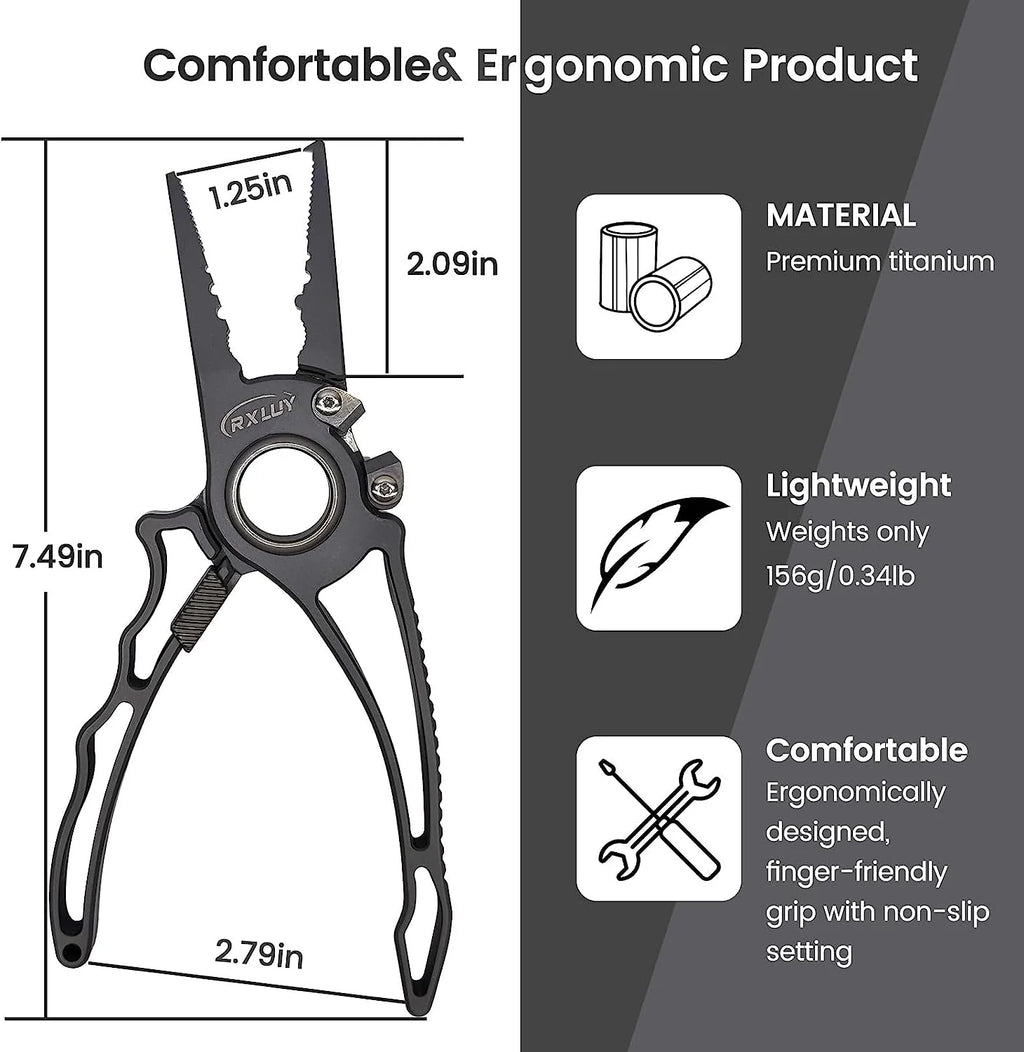 RXLUY Titanium Fishing Pliers With Tungsten Cutters, 7.49 in, 0.34 lb