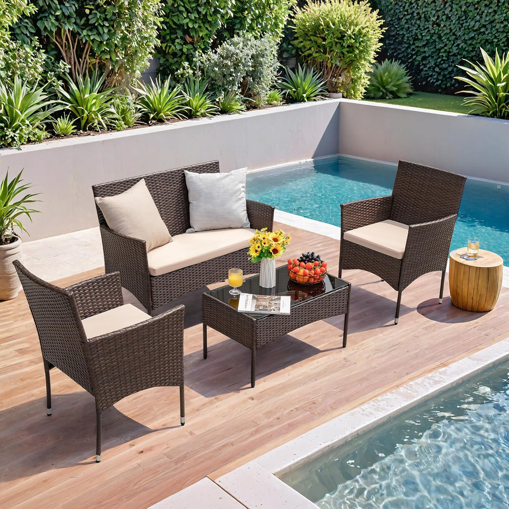 4-Piece Patio Rattan Wicker Furniture Set - T-LCRF834M18