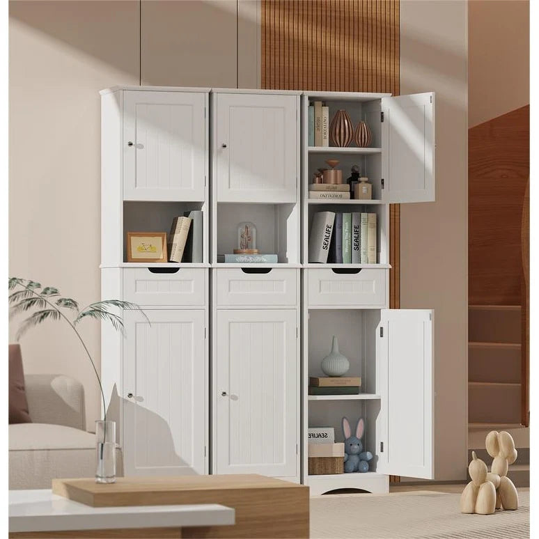 67 Inch Tall Narrow Bathroom Linen Storage Cabinet, 5-Tier Solid Wood Freestanding