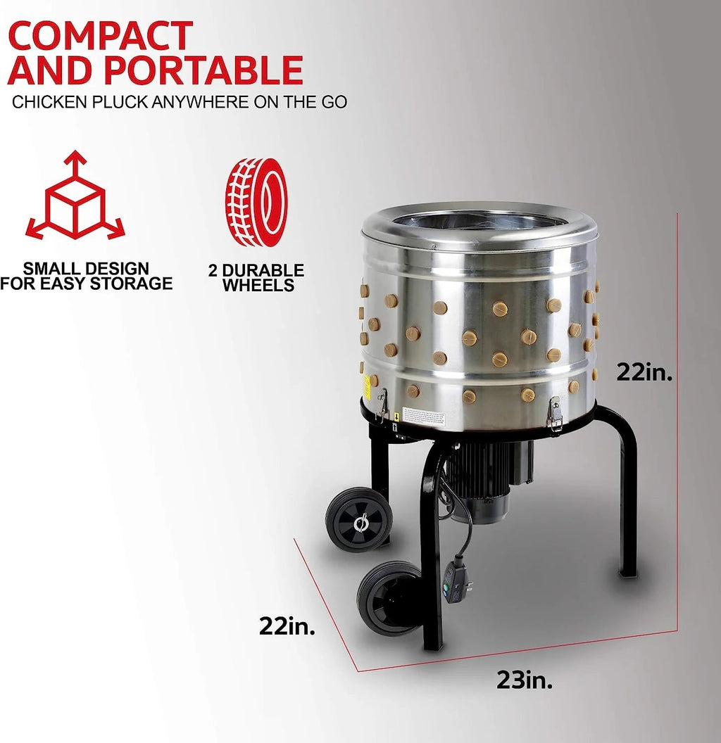 1 HP Electric Chicken Plucker, Stainless Steel, 120VAC, 800W, 280 RPM, 20-Inch Drum, 92 Soft Fingers