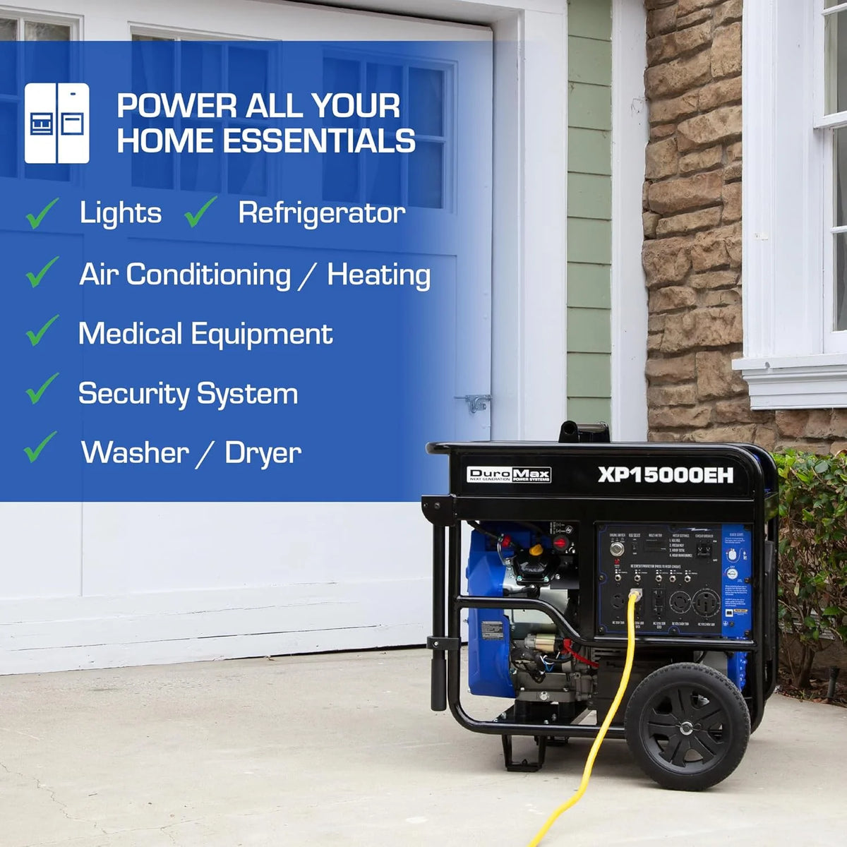 DuroMax 13,000-Watt Dual Fuel Portable Generator, Gasoline/Propane, Electric Start - XP13000EH