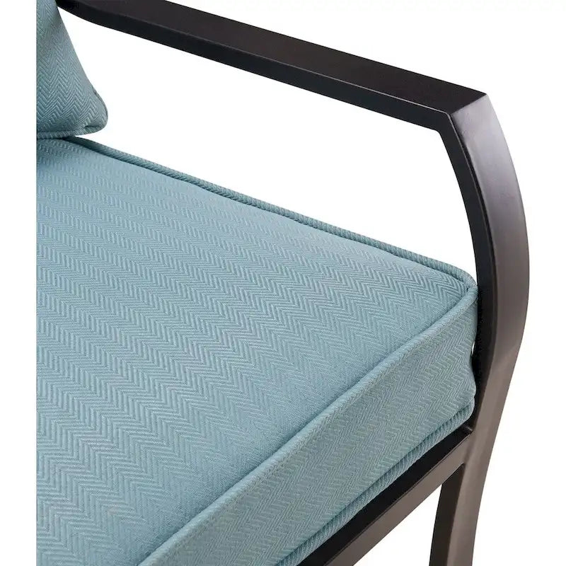 Hanover 5-Piece Outdoor Dining Set, Ocean Blue, 52-in Round Glass-Top Table, 4 Chairs, 9-ft Umbrella and Base - Lavallette