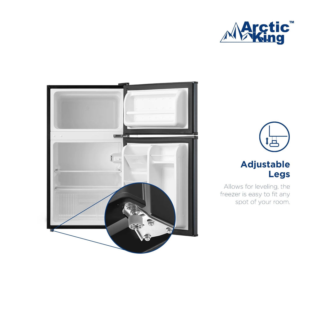 Arctic King Two-Door Mini Fridge With Freezer, 3.2 Cu ft, 18.5 in x 19.4 in x 33.3 in, Stainless Steel - E-Star