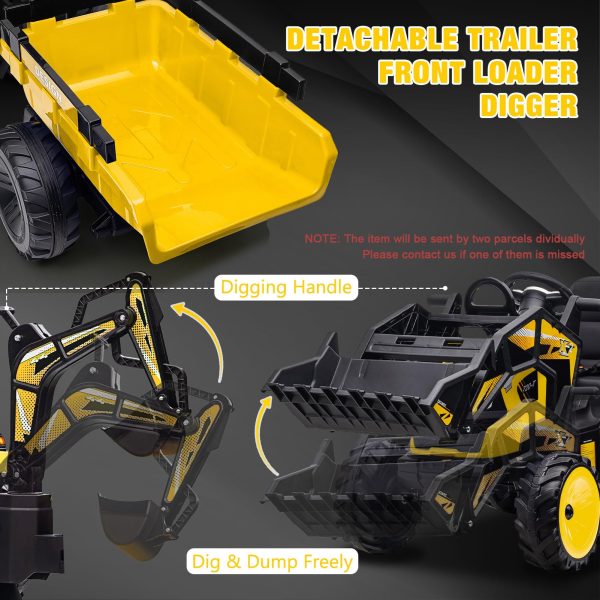 3-in-1 24V Electric Ride-On Tractor With Excavator And Bulldozer - Bright Yellow