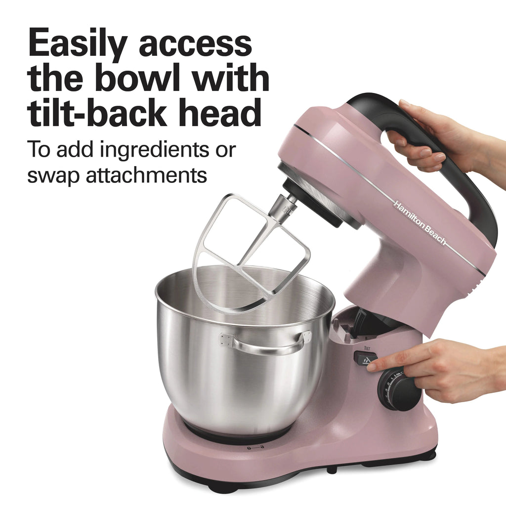 Hamilton Beach 4 Quart 7-Speed Tilt-Head Stand Mixer With Dough Hook, Whisk And Flat Beater - Black
