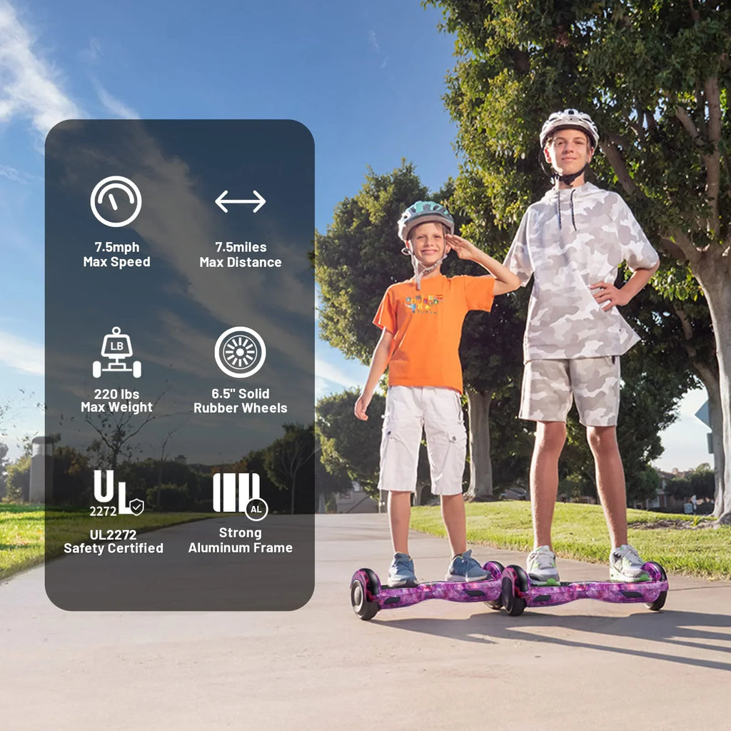 SIMATE 6.5in Self-Balancing Hoverboard With Bluetooth, LED Lights, Galaxy Purple - SIMATE Hoverboard