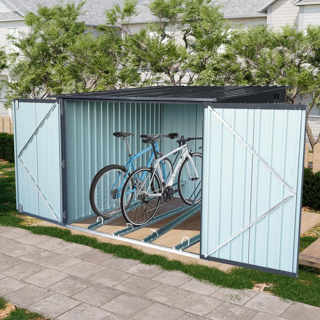 5-Foot Outdoor Steel Bicycle Storage Shed, Black, 4 Bicycle Tracks - 81.25 in D x 76 in W x 64 in H
