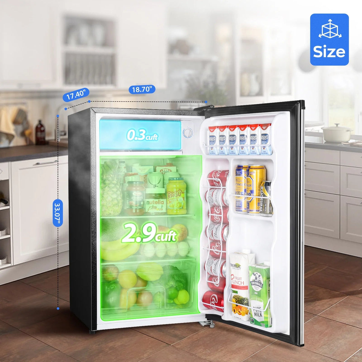 Upstreman 3.2 Cu.Ft. Single Door Mini Refrigerator With Freezer - BR321