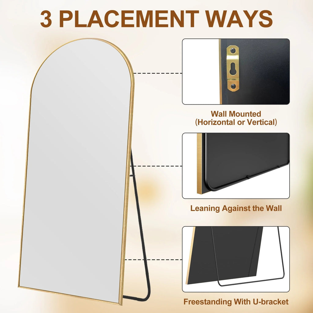 Arched Full Length Floor Mirror With Aluminum Alloy Frame - 65x22, 71x24, 71x28, 71x32