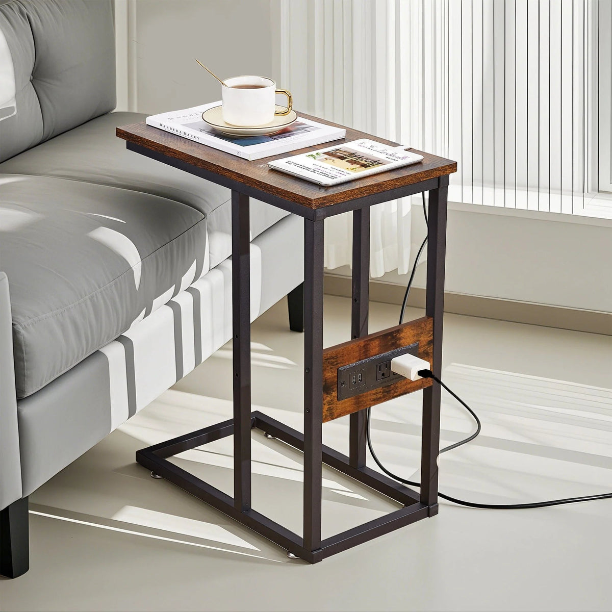 C-Shaped Sofa Side Tables, Set of 2, 11" D x 19" W x 24" H