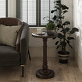 Pedestal End Table With Round Tray Top And Distressed Finish
