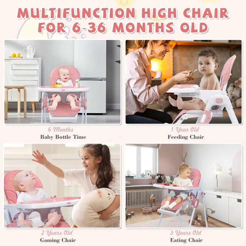 SEJOY Portable Folding Baby High Chair, Pink