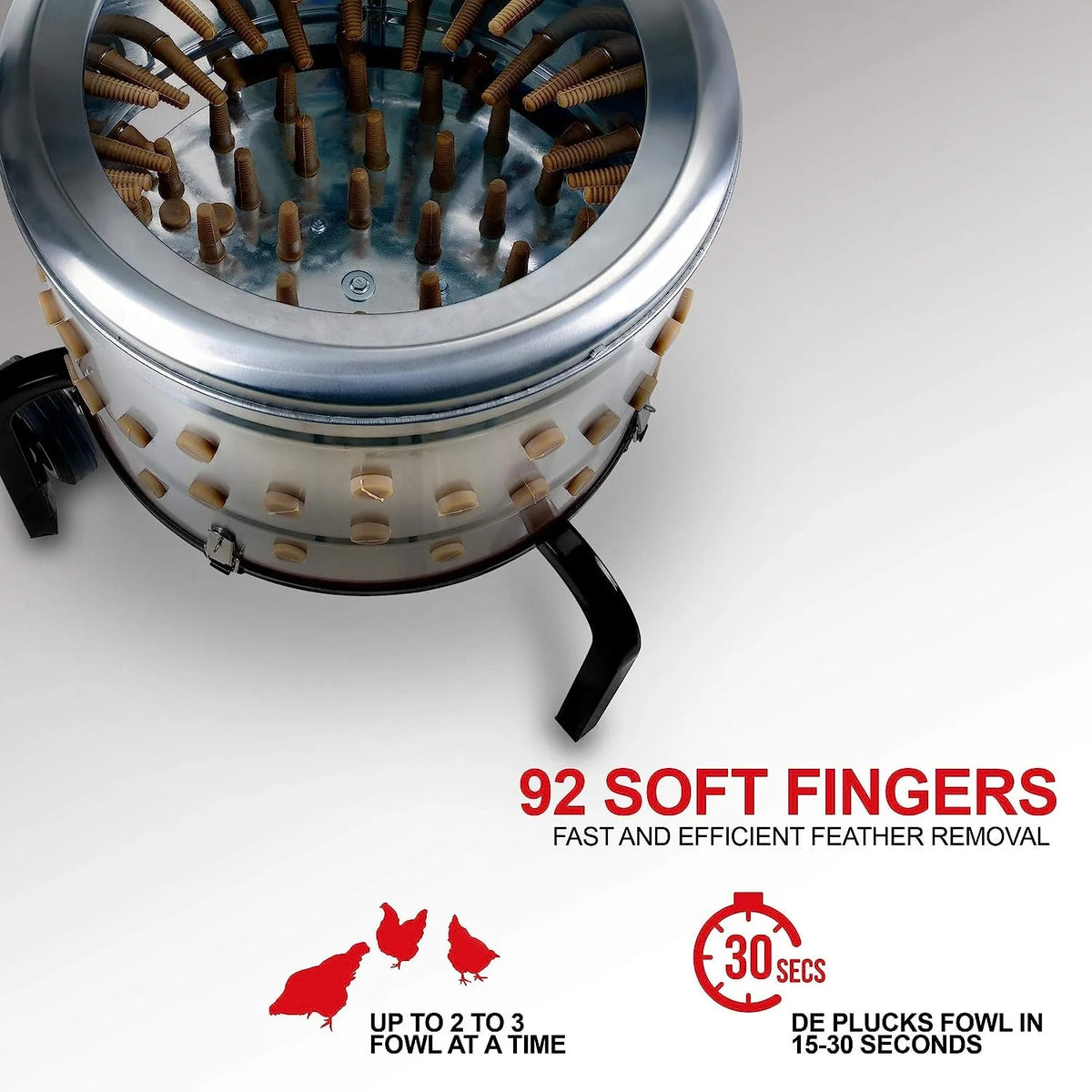 1 HP Electric Chicken Plucker, Stainless Steel, 120VAC, 800W, 280 RPM, 20-Inch Drum, 92 Soft Fingers