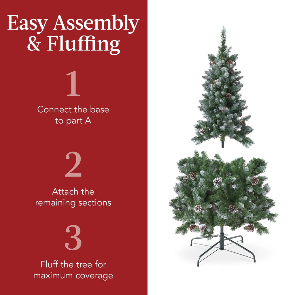Best Choice Products 6ft Pre-Lit Partially Flocked Pencil Christmas Tree With 250 Lights And Pine Cones