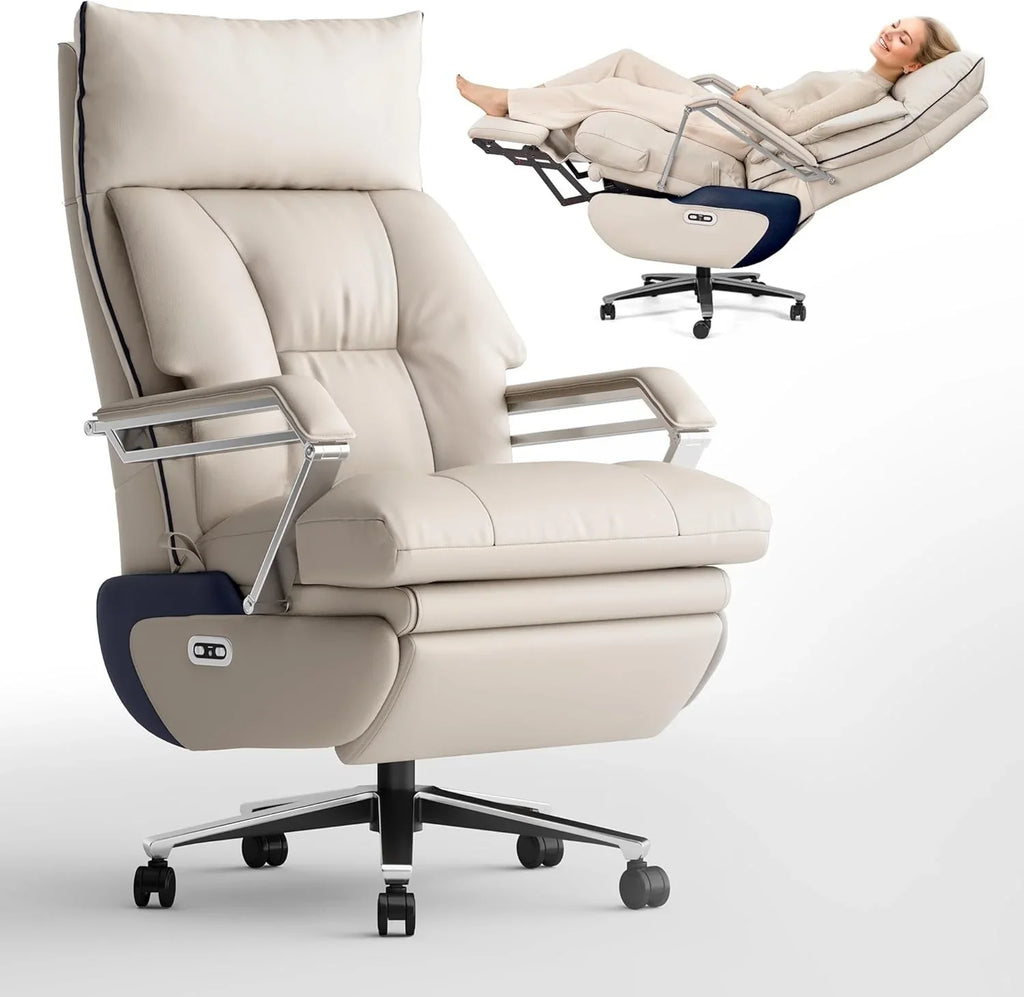 OKUP Executive Office Chair With 2 Motors, Footrest, 190 Kg Capacity, Beige - M80