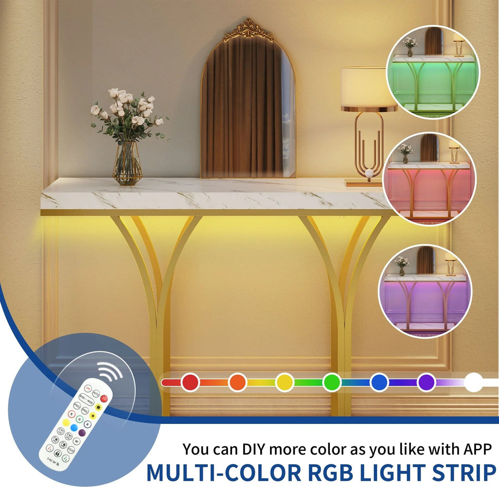 Console Table With Faux Marble MDF Top And Gold Metal Frame