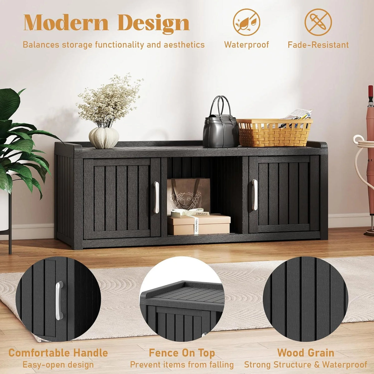 KAMABOKO Outdoor Shoe Storage Cabinet, Black, 2 Doors