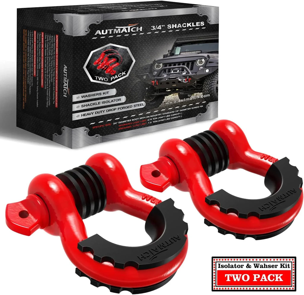 AUTMATCH 3/4 in D Ring Shackles, 2 Pack, 41,887 lbs Break Strength With 7/8 in Screw Pin