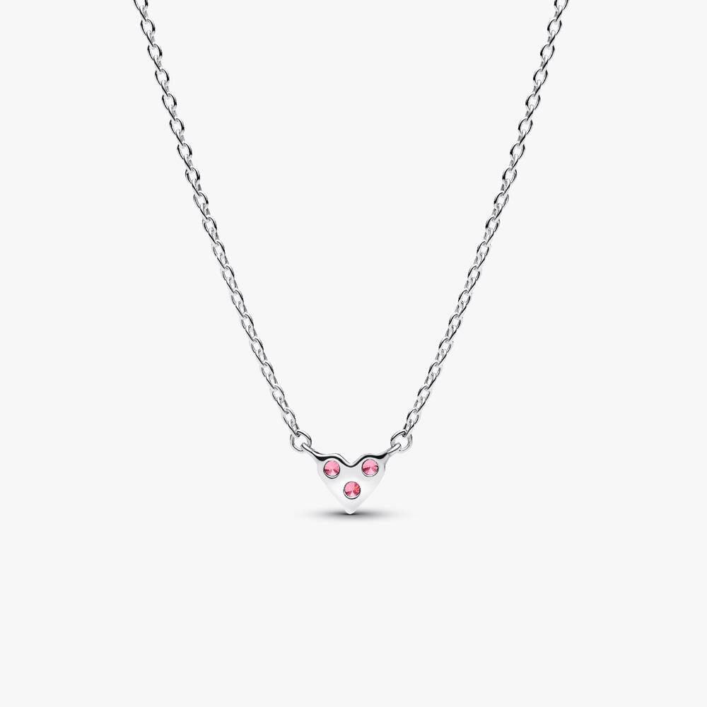 Triple Stone Pink Heart Collier Necklace