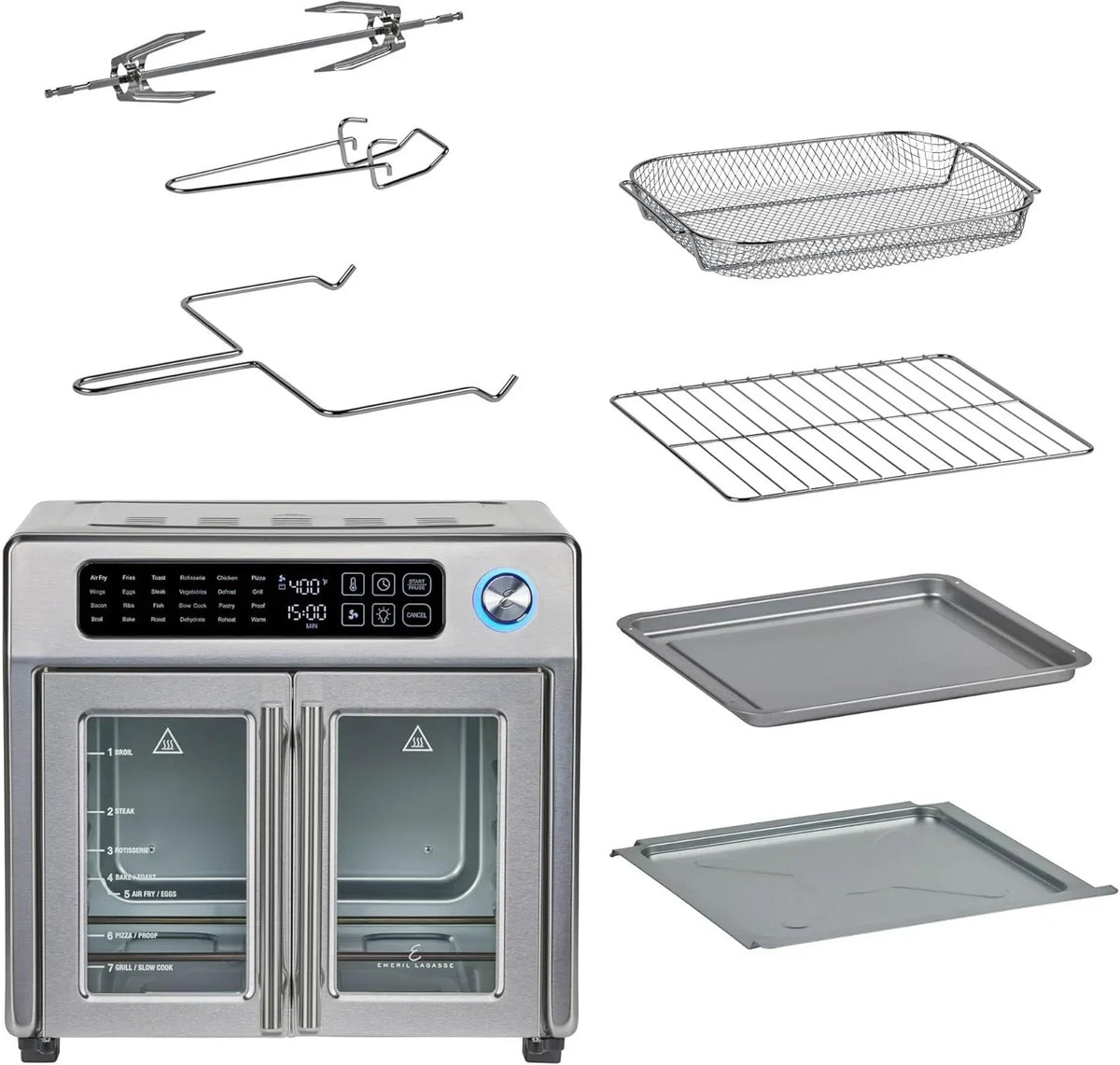 Emeril Lagasse French Door Air Fryer Toaster Oven Combo, 26-Quart, 24 Cooking Functions, Stainless Steel