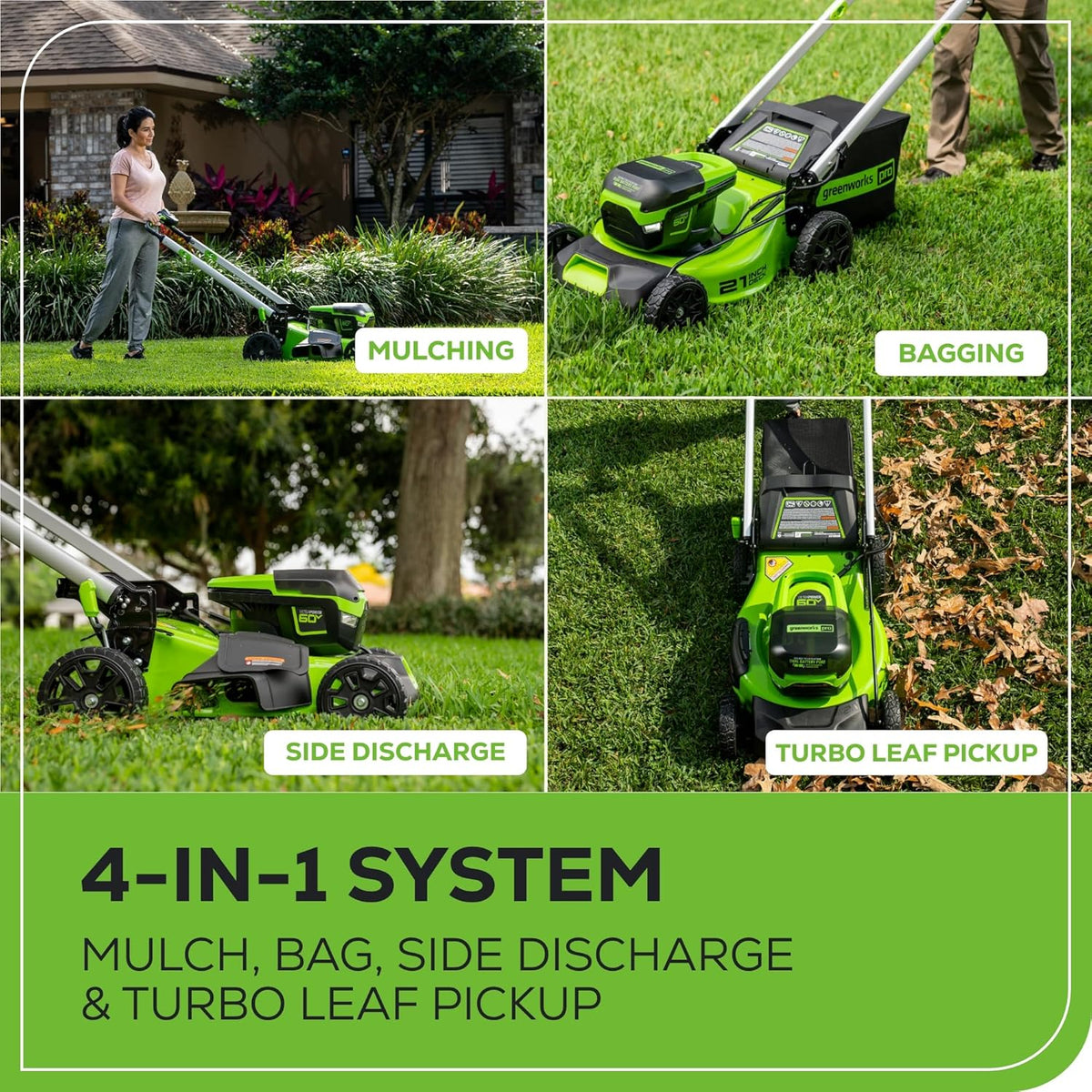 Greenworks 60V 21 Inch Cordless Self-Propelled Lawn Mower - 2 x 4.0Ah Batteries And Dual Port Rapid Charger