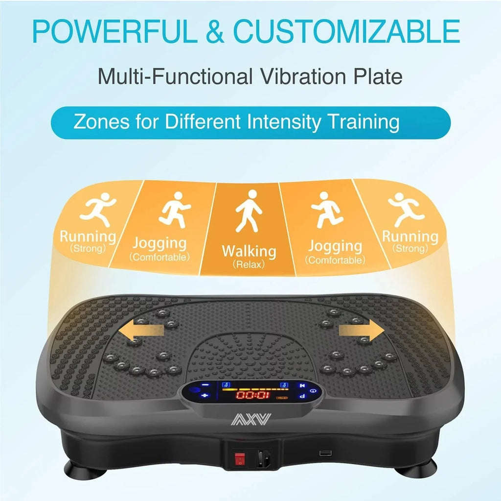 AXV Vibration Plate Fitness Platform, Gray, 2 Resistance Bands - Slim-Gray