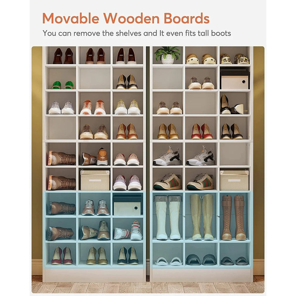 10-Tier Tall Shoe Cabinet, 30-Pair White Engineered Wood Shoe Storage Rack