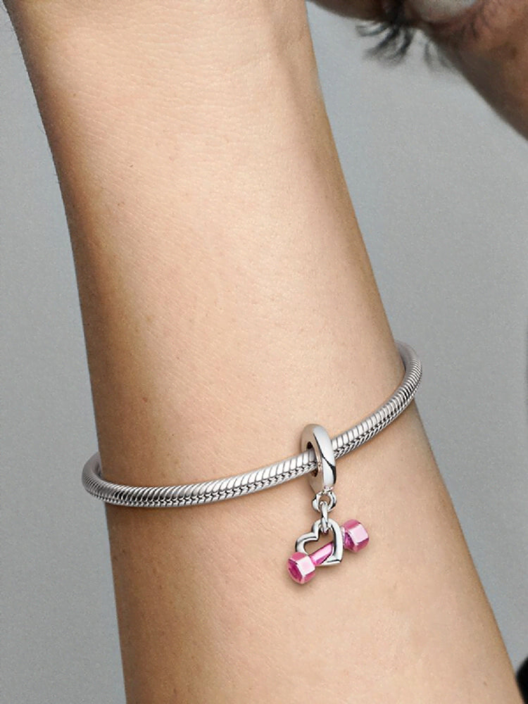 Dumbbell & Heart Dangle Charm