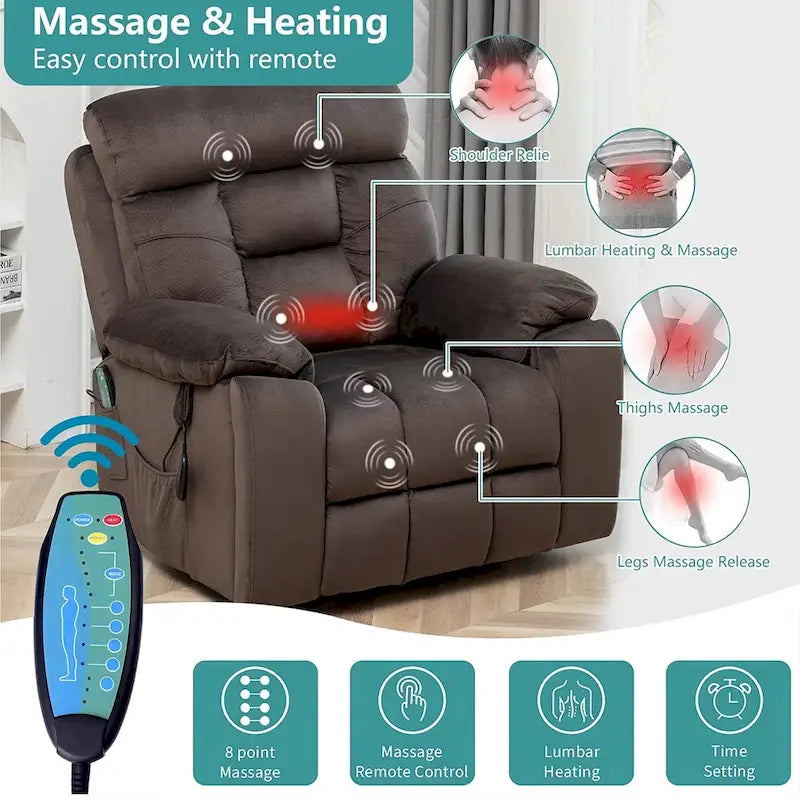 Large Electric Power Lift Recliner With Heat, Massage, Hidden Cup Holder - 40.94W x 38.19D x 42.52H