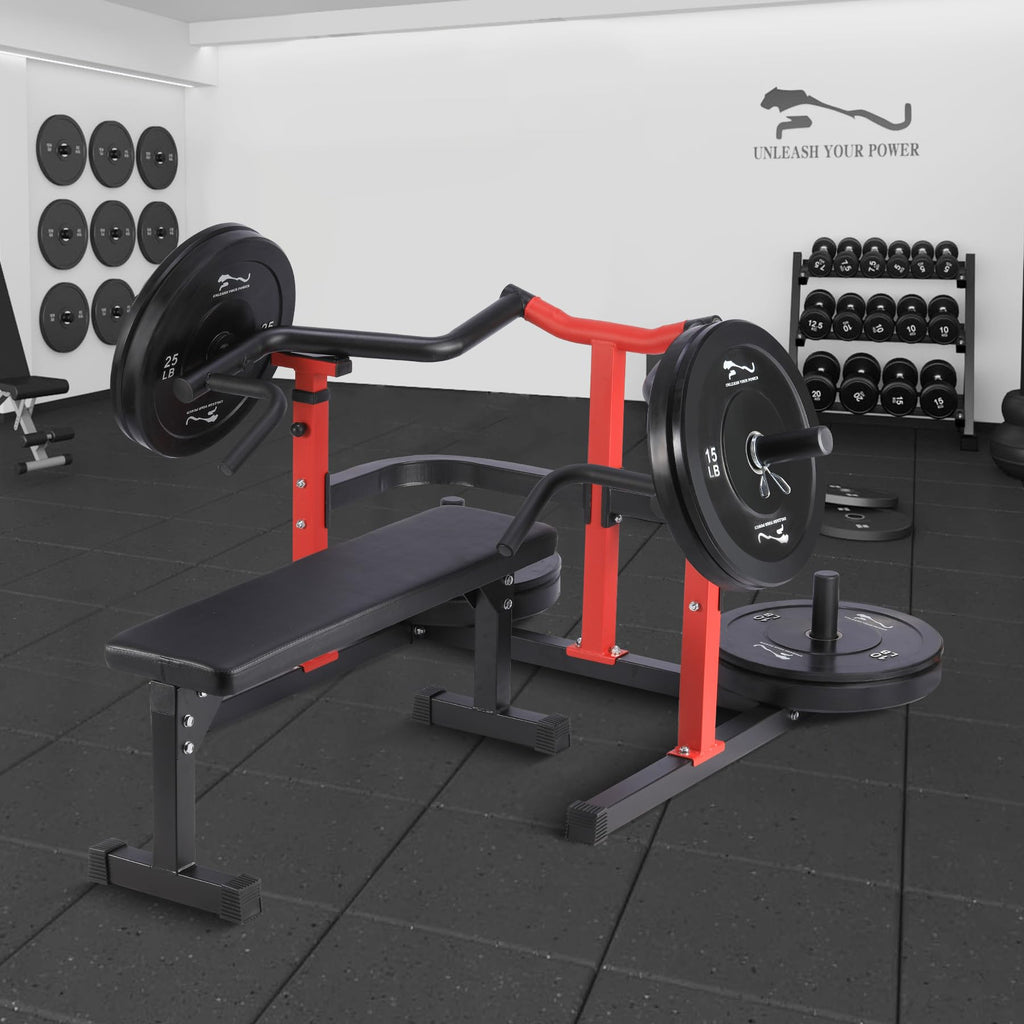 Chest Press Machine With Independent Converging Arms, Adjustable Flat Bench, 1050LBS Capacity, Red