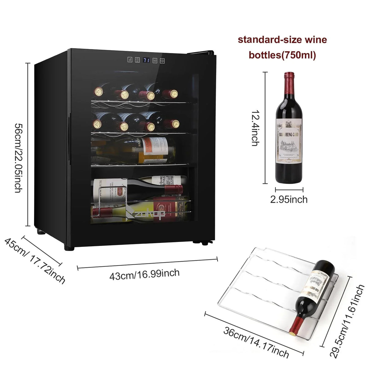 Zimtown 16 Bottle Compressor Wine Cooler Refrigerator, Black - Digital Temperature Control With Lock