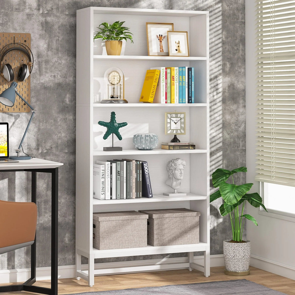 5-Tier Bookcase 31.5 Inch Wide x 11.81 Inch Deep x 70.87 Inch Tall - Sandalwood, Walnut, White, Black