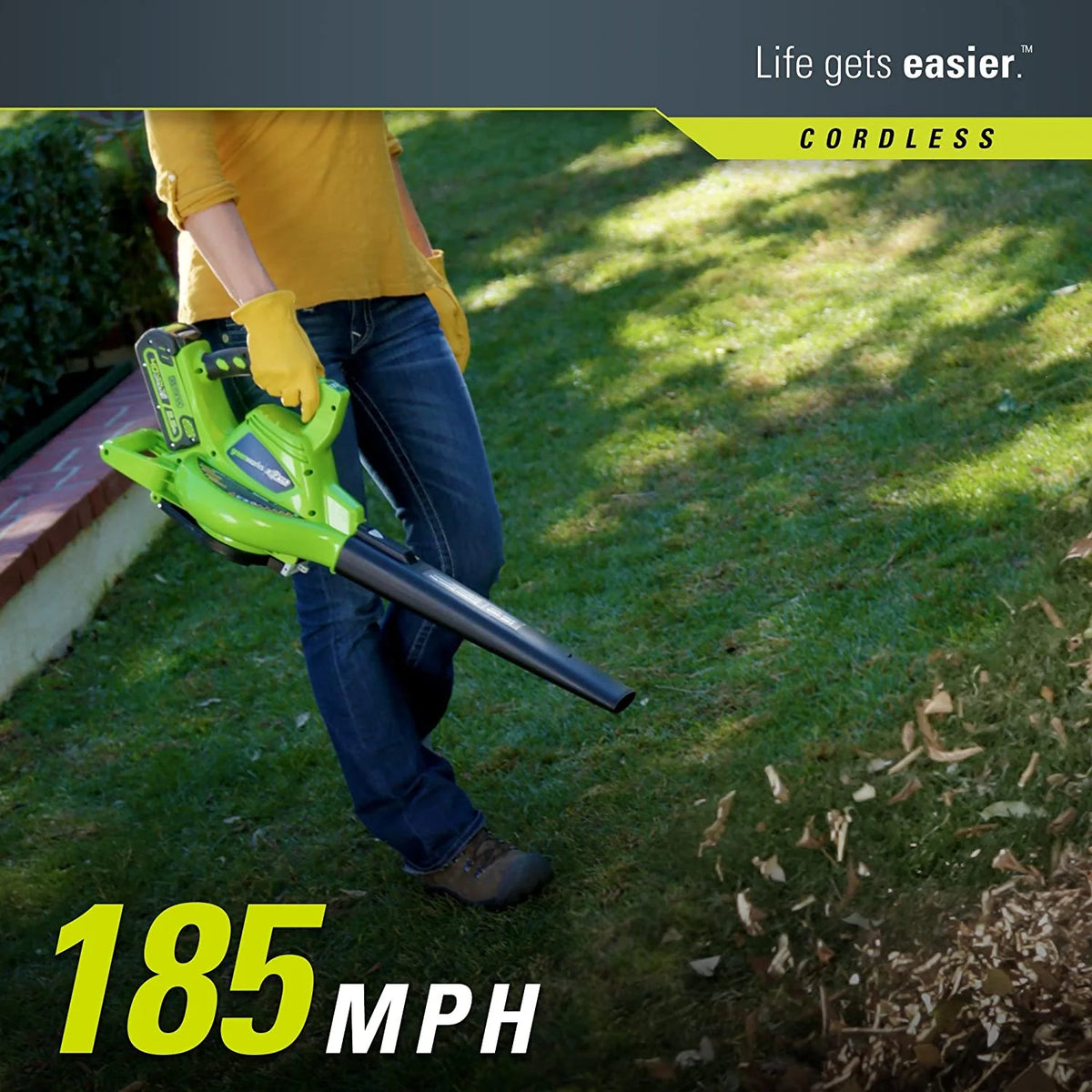 GreenWorks Cordless Leaf Blower/Vacuum, 40V 185 MPH, 4.0Ah Battery And Charger Included - 24322